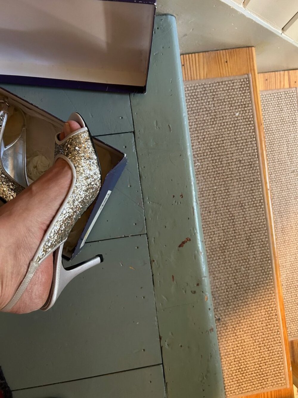 Enzo Angiolini Silver glitter and satin slingback heels women size 9